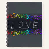 SlipperyJoeの落書きラブワード虹グラデーション ノートブック (正面)