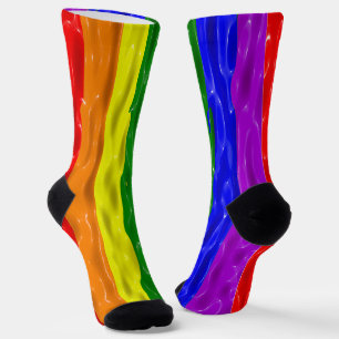 SlipperyJoeの虹のプライドカラー光沢のある液体t ソックス