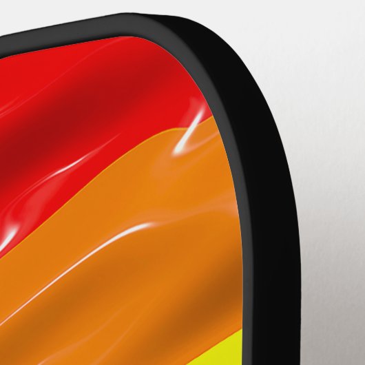 SlipperyJoeの虹のプライドカラー光沢のある液体t ピックルボールラケット (左詳細)