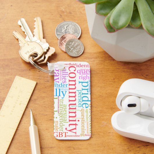 SlipperyJoeの虹のLGBTQ+コミュニティのワードクラウド キーホルダー (デスク)