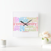 SlipperyJoeの虹のLGBTQ+コミュニティのワードクラウド スクエア壁時計 (ホーム)