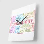 SlipperyJoeの虹のLGBTQ+コミュニティのワードクラウド スクエア壁時計 (傾斜)