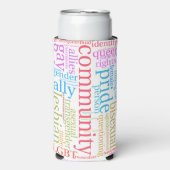 SlipperyJoeの虹のLGBTQ+コミュニティのワードクラウド スリム缶クーラー (Seltzer正面)