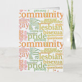 SlipperyJoeの虹のLGBTQ+コミュニティのワードクラウド 箔グリーティングカード (正面)