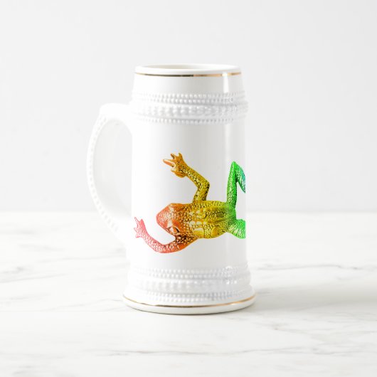 SlipperyJoeの虹色のカエル レンダリングされた彫刻 ビールジョッキ (正面左)
