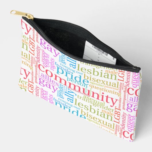 SlipperyJoeの虹色のLGBTQ+コミュニティワードクラウド アクセサリーポーチ (見開き)