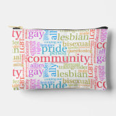 SlipperyJoeの虹色のLGBTQ+コミュニティワードクラウド アクセサリーポーチ (正面)