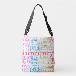SlipperyJoeの虹色のLGBTQ+コミュニティワードクラウド クロスボディバッグ
