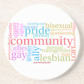 SlipperyJoeの虹色のLGBTQ+コミュニティワードクラウド コースター (正面)