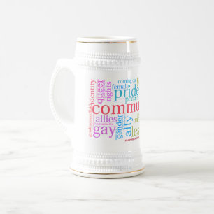 SlipperyJoeの虹色のLGBTQ+コミュニティワードクラウド ビールジョッキ