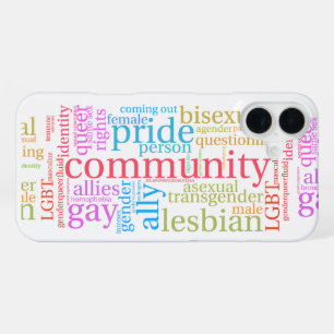 SlipperyJoeの虹色のLGBTQ+コミュニティワードクラウド iPhone 16 Plusケース