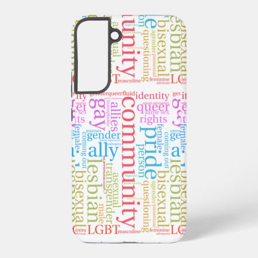 SlipperyJoeの虹色のLGBTQ+コミュニティワードクラウド Samsung Galaxyケース (裏面)