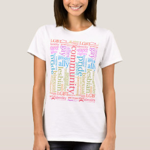 SlipperyJoeの虹色のLGBTQ+コミュニティワードクラウド Tシャツ