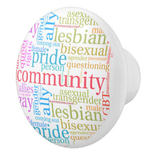 SlipperyJoeの虹色のLGBTQ+コミュニティーワードクラウド セラミックノブ
