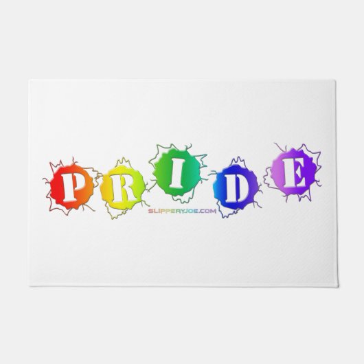 SlipperyJoeの虹色のPrideサインが輝き ドアマット (正面)
