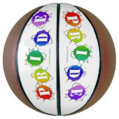 SlipperyJoeの虹色のPrideサインが輝き バスケットボール (縦)