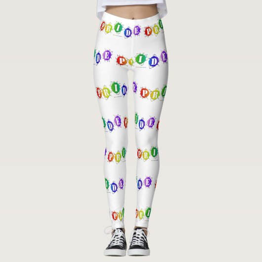SlipperyJoeの虹色のPrideサインが輝き レギンス (正面)
