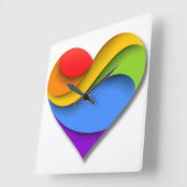 SlipperyJoeの虹色レイヤードハート型 赤 オレンジ スクエア壁時計 (傾斜)