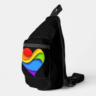SlipperyJoeの虹色レイヤードハート型 赤 オレンジ スリングバッグ