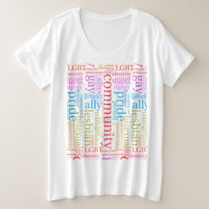 SlipperyJoeの虹色LGBTQ+コミュニティワードクラウド プラスサイズTシャツ
