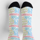 SlipperyJoeの虹色LGBTQ+コミュニティーワードクラウド ソックス (上部)