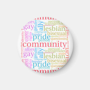 SlipperyJoeの虹色LGBTQ+コミュニティーワードクラウド マグネット