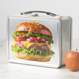 SlipperyJoeの食欲をそそるチーズバーガー クリスピーなバ メタルランチボックス