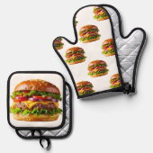 SlipperyJoeの食欲をそそるチーズバーガー クリスピーなバ 鍋つかみ&鍋敷きセット (正面/裏面)
