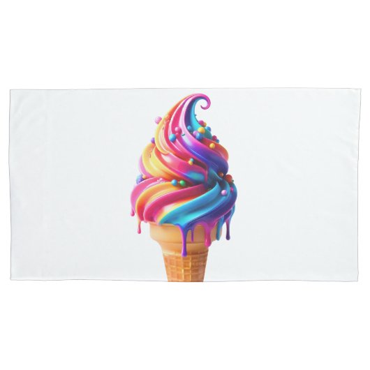 SlipperyJoeの鮮やかなアイスクリームコーンのクラシック 枕カバー (正面)