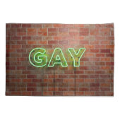 SlipperyJoeの鮮やかなネオン ゲイ サイン 緑のレンガ 枕カバー (裏面)