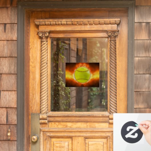 SlipperyJoeの黄色のソフトボール火炎が燃え上がる ウィンドウサイン (ホームデコレーション)