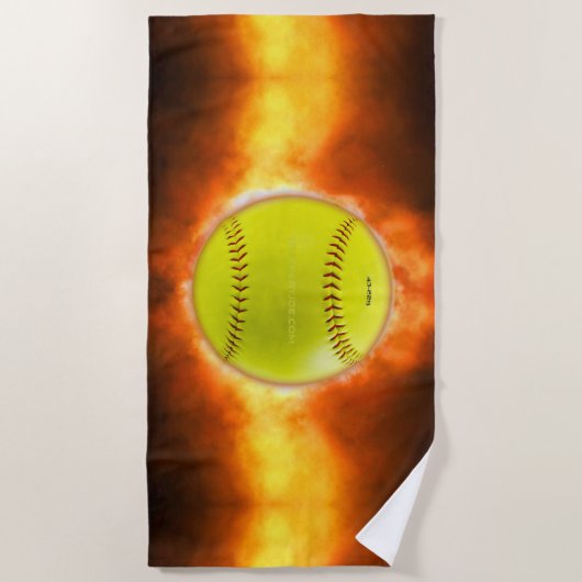 SlipperyJoeの黄色のソフトボール火炎が燃え上がる ビーチタオル (正面)