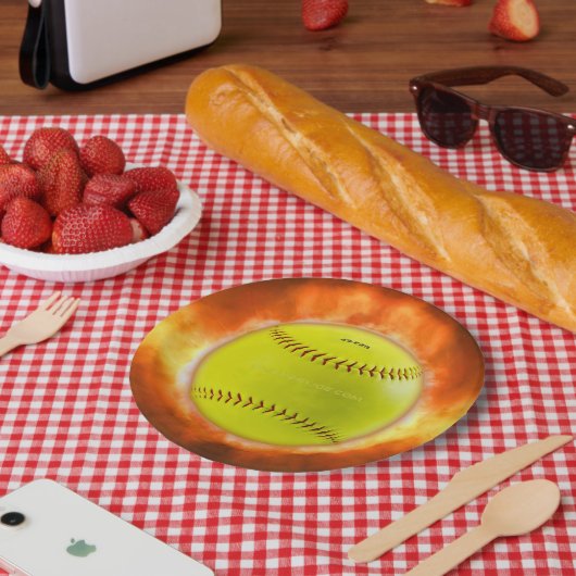 SlipperyJoeの黄色のソフトボール火炎が燃え上がる ペーパープレート (ピクニック)