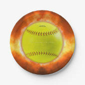 SlipperyJoeの黄色のソフトボール火炎が燃え上がる ペーパープレート (正面)