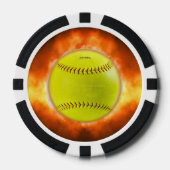SlipperyJoeの黄色のソフトボール火炎が燃え上がる ポーカーチップ (正面)
