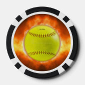 SlipperyJoeの黄色のソフトボール火炎が燃え上がる ポーカーチップ (裏面)