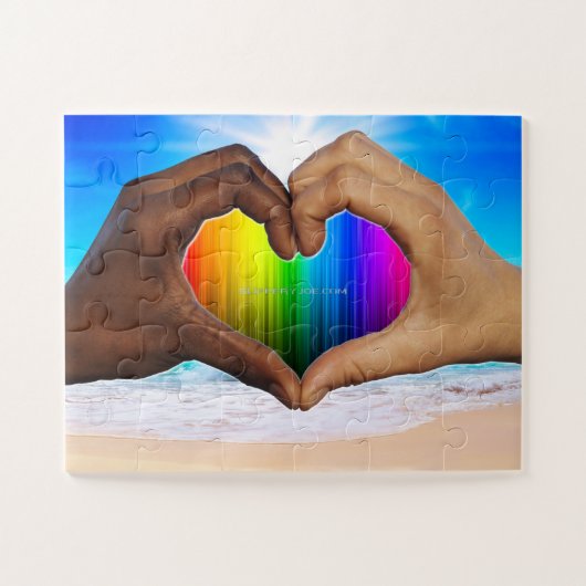 SlipperyJoeの2つの心のある手の異人種間の男性h ジグソーパズル (横)