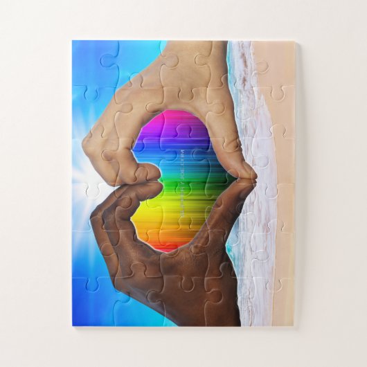 SlipperyJoeの2つの心のある手の異人種間の男性h ジグソーパズル (縦)