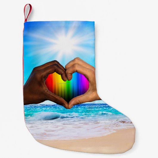 SlipperyJoeの2つの心のある手の異人種間の男性h スモールクリスマスストッキング (正面)