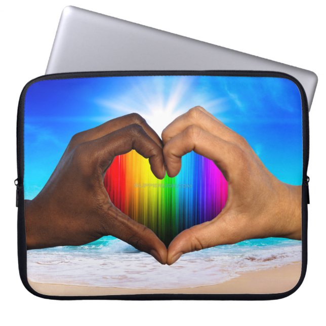 SlipperyJoeの2つの心のある手の異人種間の男性h ラップトップスリーブ (正面)