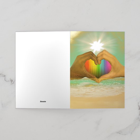 SlipperyJoeの2つの心のある手の異人種間の男性h 箔グリーティングカード (外側レイダウン)