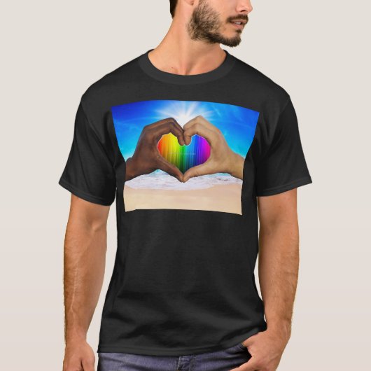 SlipperyJoeの2つの心のある手の異人種間の男性h Tシャツ (正面)