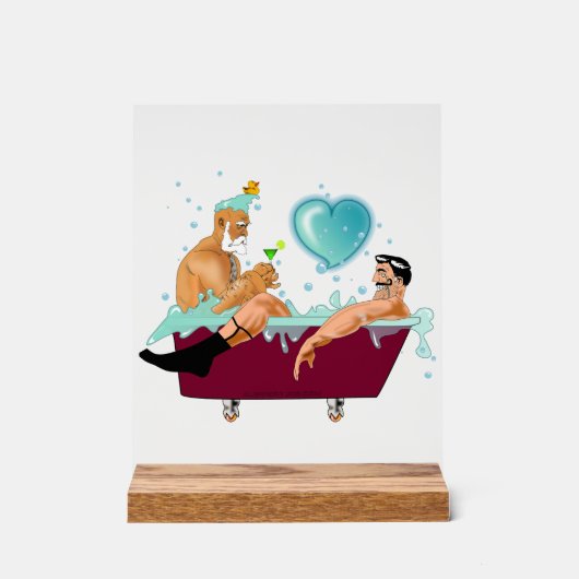 SlipperyJoeの2人のゲイ男性は漫画の浴槽soaを愛している アクリルサイン (正面)