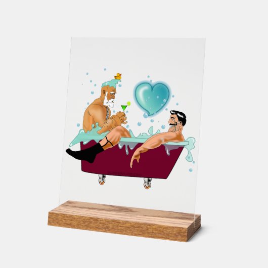 SlipperyJoeの2人のゲイ男性は漫画の浴槽soaを愛している アクリルサイン (傾斜)