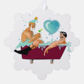 SlipperyJoeの2人のゲイ男性は漫画の浴槽soaを愛している オーナメントカード (正面)