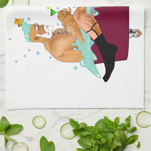 SlipperyJoeの2人のゲイ男性は漫画の浴槽soaを愛している キッチンタオル (折り畳み)