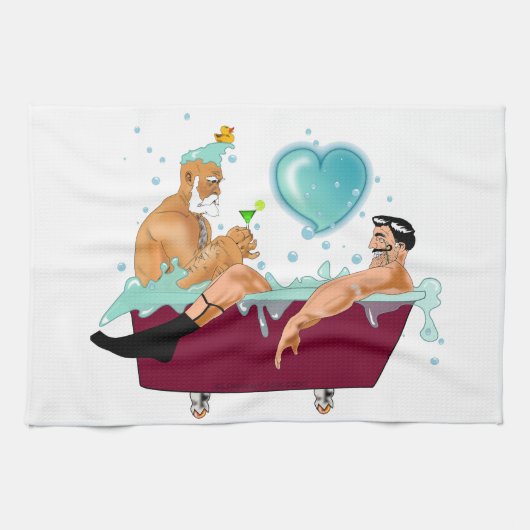 SlipperyJoeの2人のゲイ男性は漫画の浴槽soaを愛している キッチンタオル (横)