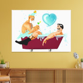 SlipperyJoeの2人のゲイ男性は漫画の浴槽soaを愛している キャンバスプリント (インサイチュ (リビング))