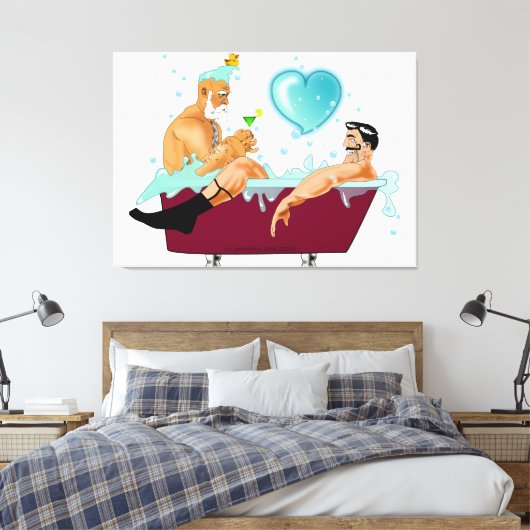 SlipperyJoeの2人のゲイ男性は漫画の浴槽soaを愛している キャンバスプリント (インサイチュ (寝室))