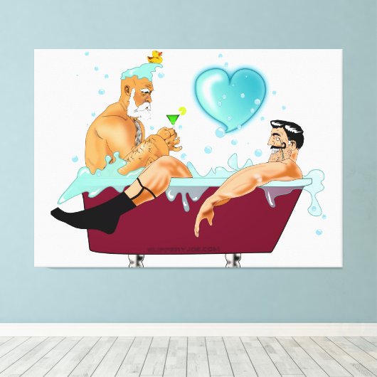 SlipperyJoeの2人のゲイ男性は漫画の浴槽soaを愛している キャンバスプリント (インサイチュ (ウッドフロア))